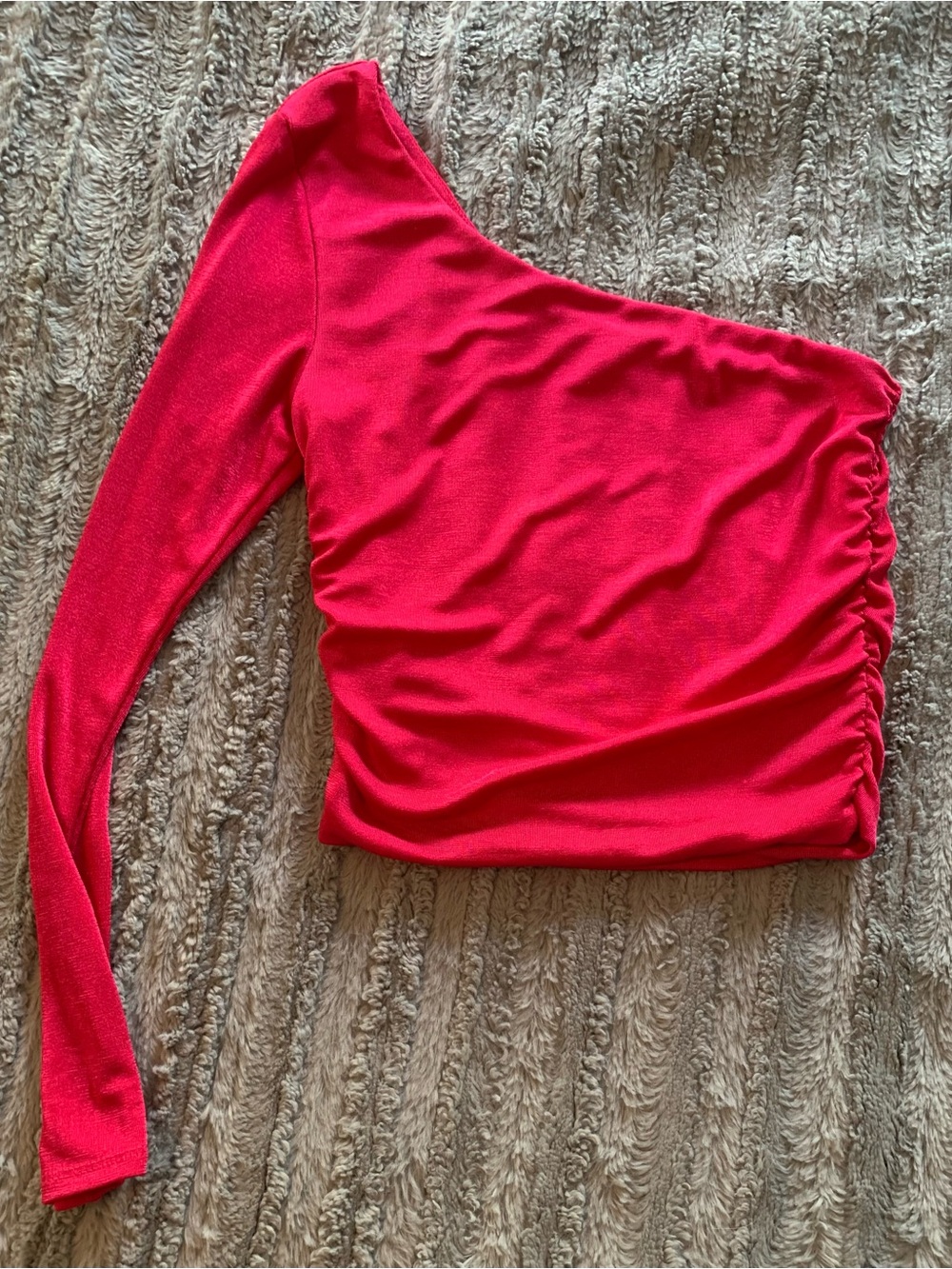 Moa Moa One-Shoulder Hot Pink Ruched Women’s Top, size Small